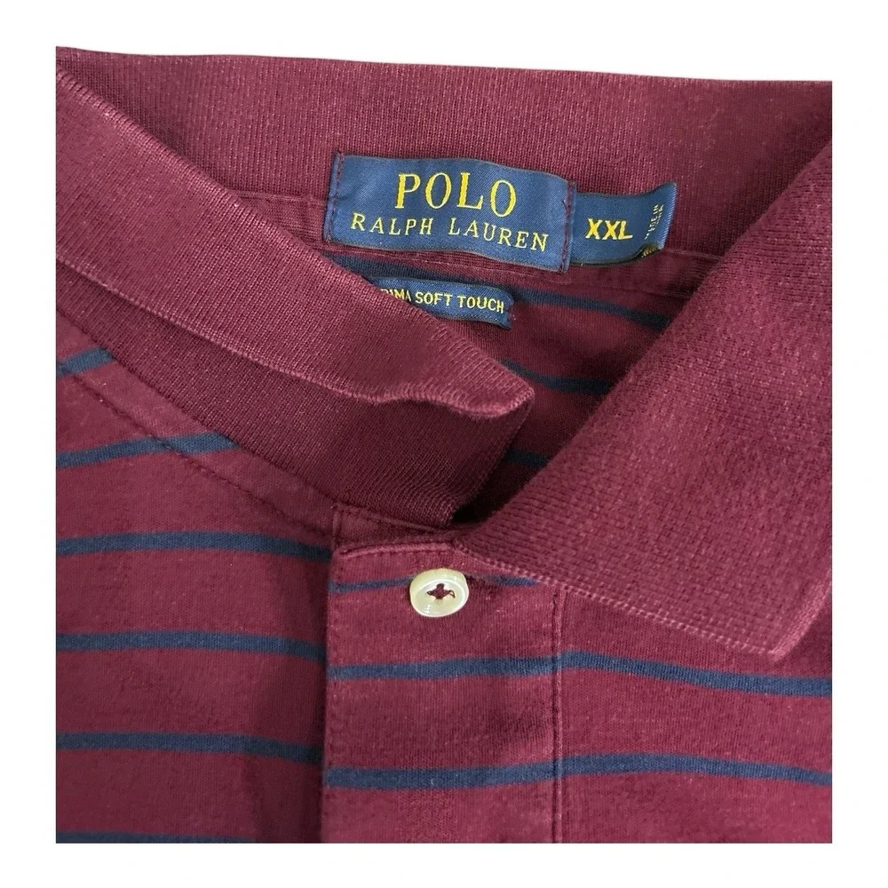Polo Ralph Lauren Shirt Mens 2XL Maroon Blue Stripe Pima Soft Touch Flesh Pony